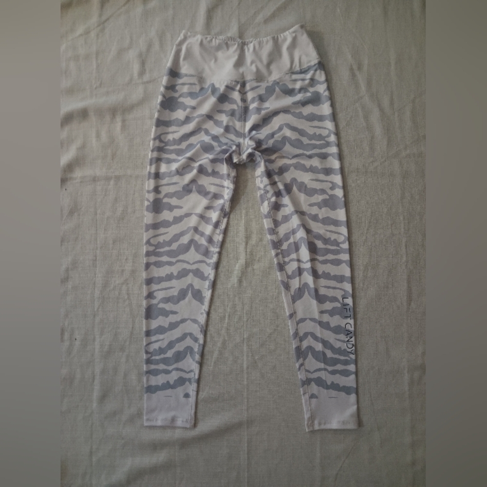Women's White and Gray Patterned Leggings